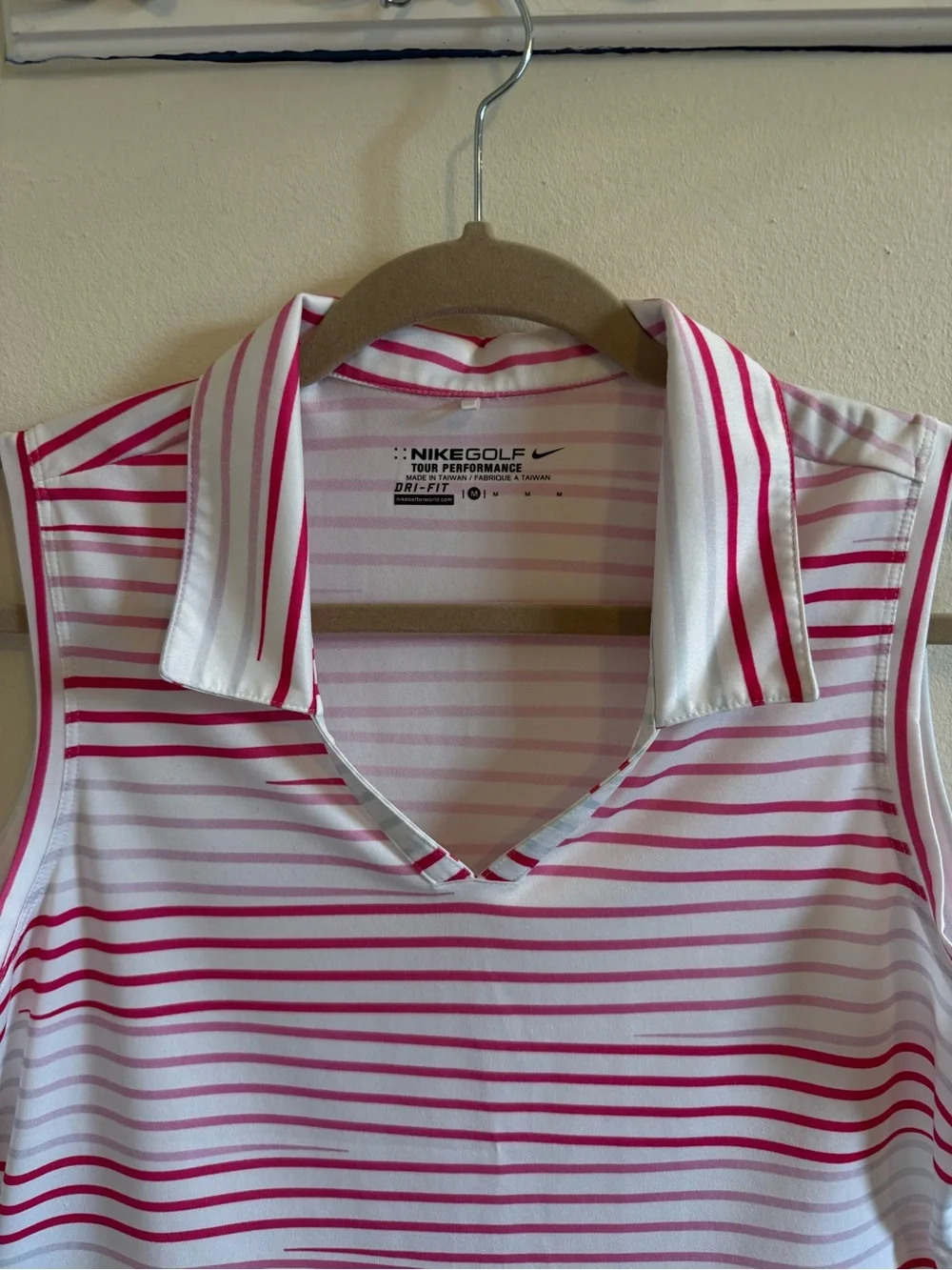 Nike Golf Women's Sleeveless Polo - White with Pink Stripes